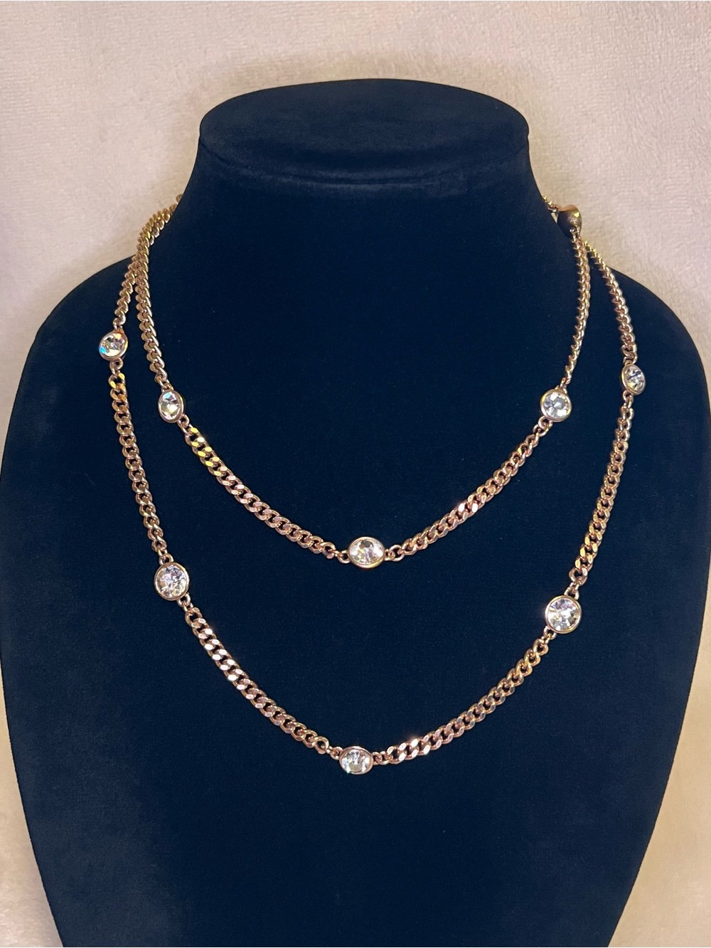 Givenchy Gold Tone and Clear Crystal Station Necklace